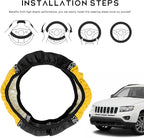 Bling Car Steering Wheel Cover, 15 Inch Sparkly Rhinestone Soft Leather Steering Wheel Protector, Non-Slip Universal Auto Elastic Steering Wheel Covers for Women Girls (Yellow)