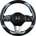 Cute Steering Wheel Cover for Women, Carbon Fiber&Breathable Pu Leather with Anti-Slip Rubber Ring, Steering Wheel Protector for Men, Universal Fit 14.5-15 inches for Cars,SUV (Cool Blue)