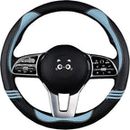 Cute Steering Wheel Cover for Women, Carbon Fiber&Breathable Pu Leather with Anti-Slip Rubber Ring, Steering Wheel Protector for Men, Universal Fit 14.5-15 inches for Cars,SUV (Cool Blue)