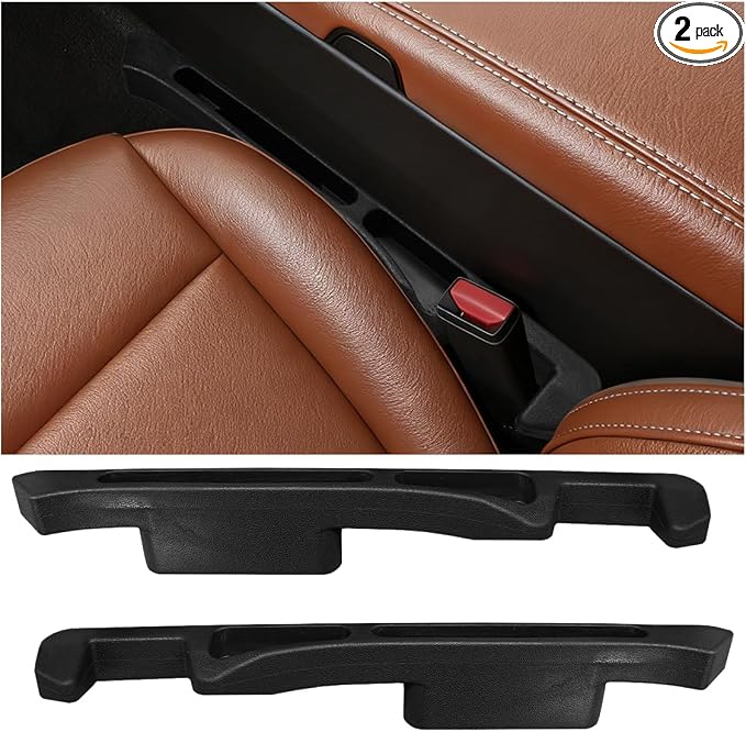 2PCS Car Seat Gap Filler Organizer, Multifunctional Car Gap Stopper Between Seat & Console Prevent Things Drop, Universal Vehicle Interior Phone Holder Accessories for SUVs Trucks (Black)