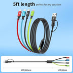 4 in 2 Multi Charging Cable, 2 Pack 5FT Dual Input Charging Cords | USB A & USB C Inputs with Dual USB C, IP & Micro Outputs, Travel Essentials, Phone Charger for Multiple Devices