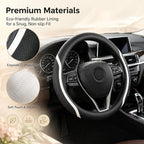 Steering Wheel Cover Black and White Leather Universal 14.5-15 inch | Car Steering Wheel Covers with Coasters Breathable Anti-Slip Durable Steering Wheel Accessories Set for SUV Truck Van