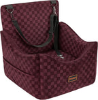 Elevated Dog Car Seat for Small/Medium Dogs up to 36 lbs, Memory Foam Booster Seat with Detachable Washable Cover, Travel-Safe Car Bed with Safety Belts & Storage Pockets, Red
