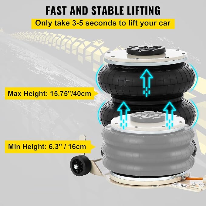 5 Ton/11000 lbs Triple Bag Air Jack, Air Bag Jack Lift Up to 15.75 Inch, 3-5S Fast Lifting, for Cars with Long Handle (Beige)
