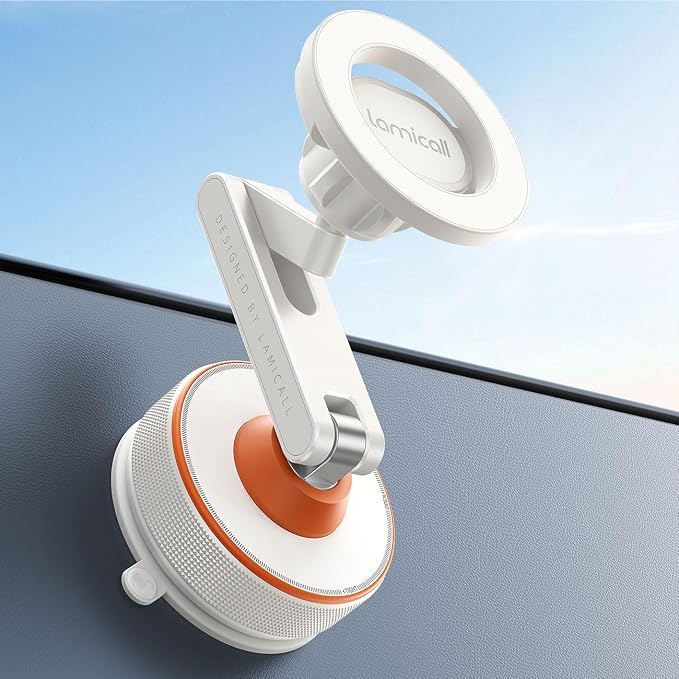for Magsafe Car Mount - [Ultra Nano Gel & 70+LBS Vacuum Suction] 360° Magnetic Phone Holder for Car Suction Cup Phone Mount Dashboard Windshield Car Mount for iPhone 17 16 15 14 Pro Max White