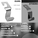 Car Seat Hooks for Purses and Bags, 2 Pack Car Purse Holder for Grocery Bag Handbag Clothes, Metal Headrest Hooks Covered by Leather, Gray