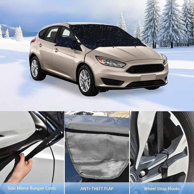 Windshield Cover for Ice and Snow for Ford Focus 2012-2018,2-Layer Oxford Fabric Windshield Snow Protector Waterproof Winter Accessories Frost and Ice Removal Shield for Snow, Sun, Rain, Dust(65"x47")