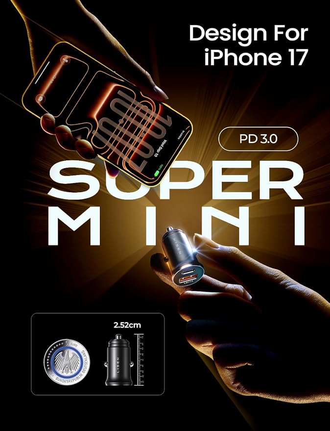 69W Mini Cigarette Lighter Adapter Car Charger USB C Fast Charging, 12V Cigarette Lighter USB Car Charger Fast Charging Adapter, for iPhone 17 Pro Max 16 15 14 13 12 Plus Mini, Samsung S26 S25