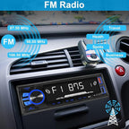 Car Radio Bluetooth Single DIN Car Stereo with Bluetooth,Car Audio with Push to Talk Button for Handsfree Calling,FM/ MP3/EQ/SD/AUX,Dual USB,iOS & Android App Control,7 LED Colors | No CD Player