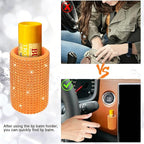 Upright Car Chapstick Holder, Bling Insulating Lip Balm Holder,Rhinestone Car Accessories for Women Interior,Suitable for Most Vehicles. (Orange)