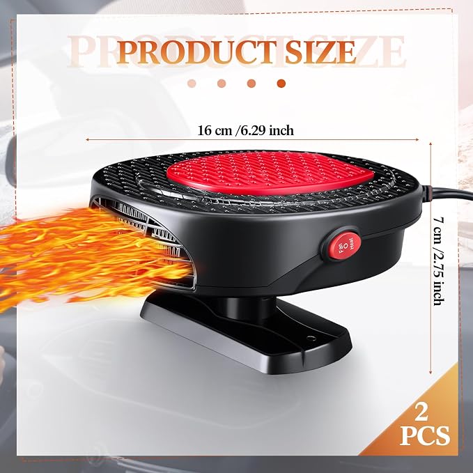 2 Pcs Portable 2 in 1 Car Heater 12v 150w Car Heater Plug in Cigarette Lighter Defroster Windshield 360 Degree Rotation Fan Auto Demister Cooling Air Circulator(Red, Black)