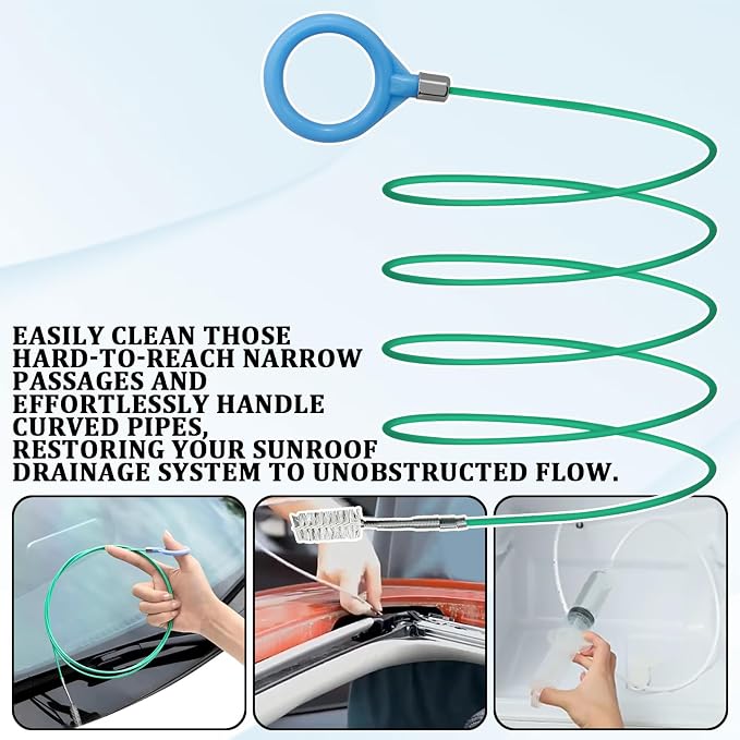 Upgraded Auto Sunroof Drain Cleaning Tool Kit, 118 Inch Extra Long Flexible Drain Brush Pipe Cleaner Unclogger Tool with Syringe Hose for Car Sun Roof, Windshield Wiper Hole, AC Drain Line