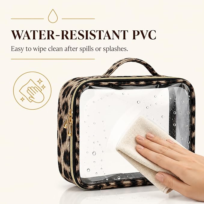 Clear Makeup Bags with Zipper, TSA Approved Travel Toiletry Bag, 2-Pack Medium Clear Cosmetic Bag Handle, Waterproof Make Up Bag for Women, Car Bag Organizer & Car Organization Essentials