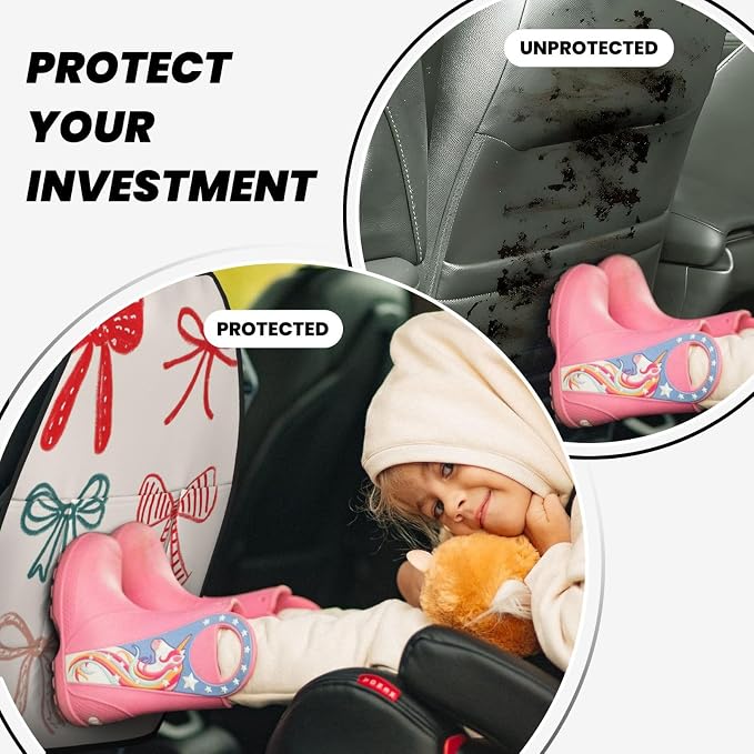 Playful Handdrawn Ribbon Minimalist Car Seat Back Kick Protectors,2 Pack Kick Mats with Storage Pockets for Vehicles to Protect from Dirt Mud Scratches