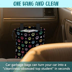 Car Garbage Bag Colorful Paw Prints and Diamond Drawstring Car Trash Bag Hanging for Back Seat with Adjustable Buckle Canvas Vehicle Trash Can Easy-to-Install