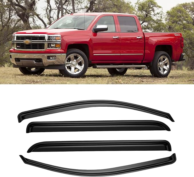 Window Visors for 2014-2018 Chevrolet(Chevy) Silverado & GMC Sierra 1500 Crew Cab, Rain Guards Vent Deflector Shade Dark Smoke for 15-19 Silverado & Sierra 2500HD/3500HD, Tape-On, 4PCS