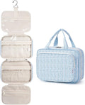 Travel Toiletry Bag for Women Large Hanging Makeup Bag Organizer Toiletries Bag for Full Size Essentials Accessories Cosmetics (Blue Flower Buds (Large))