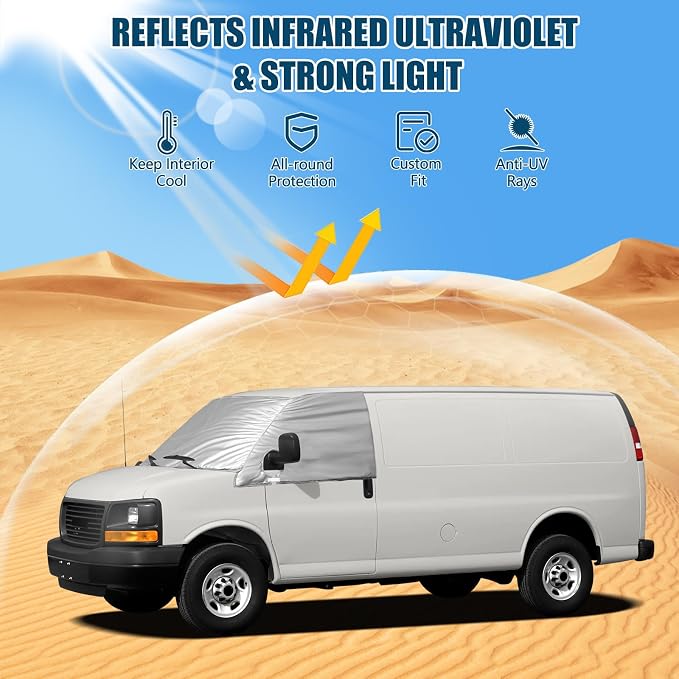 Silver RV Windshield Cover for Ford E-Series 2003-2026 | Fits Econoline E150 E250 E350 E450, Hail Protector, Waterproof Snow Cover