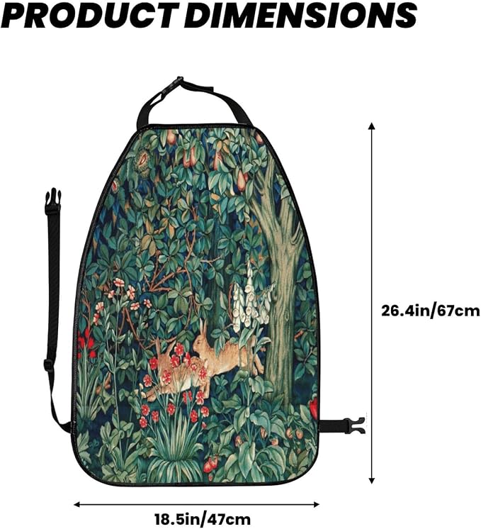 William Morris Forest Rabbit Hares Blue Green Floral Car Seat Back Kick Protectors Kick Mats With Storage Pockets For Vehicles To Protect From Dirt Mud Scratches 2 Pack