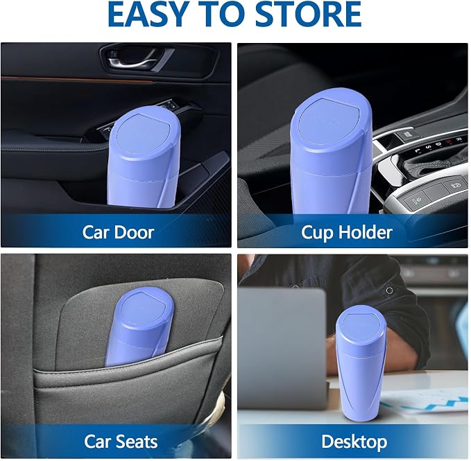 Mini Car Trash Can with Lid, Portable Garbage Can for Car, Leakproof Cup Holder Automotive Garbage Bin with 2 Rolls of Trash Bags, Small Trash Storage Can for Car Home Office(Dark Blue)