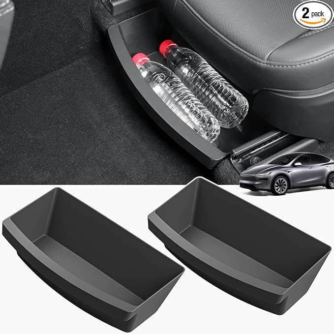 2Pcs Under Seat Storage Boxes for Tesla Model Y Juniper | Underseat Storage Drawer, Hidden Organizer, Durable TPE, Easy to Clean, Removable, Upgrade Under-Seat Console