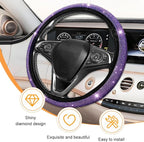 11PCS/Set Bling Car Accessories Set for Women, Rhinestone Vehicle Steering Wheel Cover Seat Belt Cushion Gear Shift Protector Cup Holder Coaster, Universal Automotive Accessories (Purple)