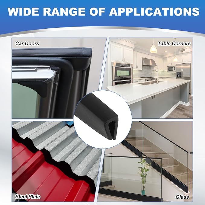 1/5" 13FT Rubber Edge Trim, Flexible U Channel Edge Guard Protector for Keen Edge Sheet Metal Car Doors Hatches Table Corners, Black