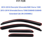 Rain Guards for 14-18 Chevy Silverado/GMC Sierra 1500 Extended Cab | In Channel Window Visors for Chevrolet Silverado/GMC Sierra 2500HD/3500HD Extended Cab,4Pcs Side Window Wind Deflectors