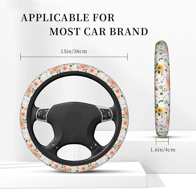 Retro Pigeon Flower Elastic Steering Wheel Cover Non-Slip Breathable Steering Wheel Protector Fit Auto, SUVs, Truck