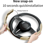 2Pc Carbon Fiber Steering Wheel Cover Universal Fit 99% Cars | Non-slip soft grip, easy to wipe clean, quick to install, perfect for daily commutes and road trips, Beige