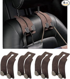 KINIVA Car Seat Headrest Storage Hooks, Set of 2, Suede PU Leather, Double Hooks (Brown-4 Pack)