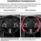 Black and Red Line Punching Car Steering Wheel Cover, Microfiber Leather Sports, 14.5-15 in Universal Leather Wheel Covers, Breathable Fashion Anti-Slip, Steering Wheels Accessories for Men Women