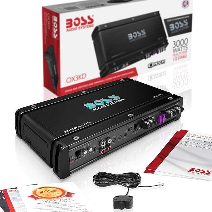 BOSS Audio OX3KD Onyx Model 3000 Watt High Output Monoblock Full Range Class D Amplifier with Variable Low Pass Crossover and Remote Control