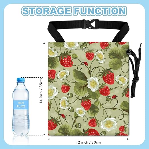 Strawberries and Leaves Car Trash Bag - Waterproof Car Trash Bag Hanging Leakproof Car Garbage Bag - Washable Reusable Trash Bag For Car Interior Hanging Organizer Storage Vehicle Travelling Camping