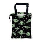 Car Trash Bag Abstract Green Aliens and UFO Leak-Proof Car Garbage Bag with Drawstring Foldable Canvas Trash Bin with Adjustable Buckle for Car Accessories