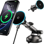 for Mag-Safe Car Mount Charger Dash Vent Windshield Wireless Car Charger with LED Light, Strong Magnetic Phone Holder for Car for iPhone 17 16 15 14 13 12 Series(Cyan)