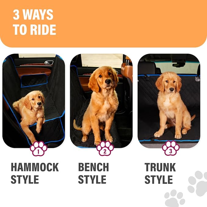 Blue Standard Dog Car Hammock Back Seat Cover, Waterproof Backseat Cover Protector for Truck Bench Rear of Sedans or SUVs, Essential Pet Supplies Vacuum or Wipe Clean, Machine Washable