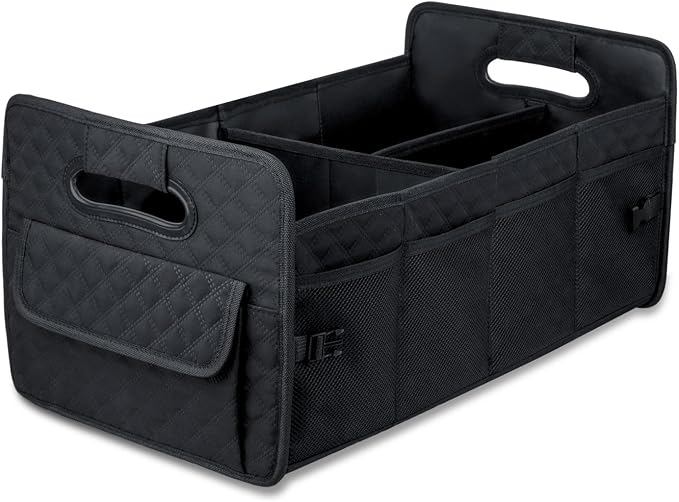 Car Trunk Organizer for SUV, Car Storage Organizer Collapsible Multi Compartment Container Box, Adjustable Car Accessories for Women/Men, Black