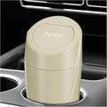Car Trash Can Bin with Lid, Leakproof Portable Garbage Trash Bin Mini Cup Holder Organizer, Automotive Interior Dustbin Multipurpose Storage Container for Car Home Office (Beige)