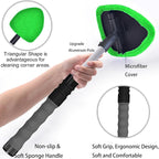 Windshield Cleaning Tool, Car Window Cleaner Windshield Cleaner with 4 Reusable and Washable Microfiber Pads and Extendable Handle Auto Inside Glass Wiper Kit (Green)