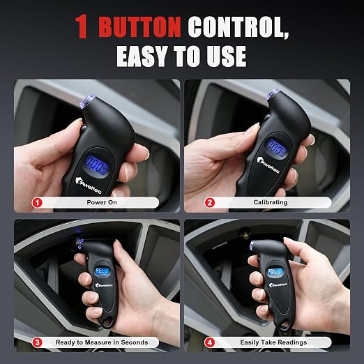 Digital Tire Pressure Gauge,Accurate Cars Air Gauge 150 PSI,Black | 0-150PSI Calibrated,Accurate in 0.1 Increments,4 Measurement Units,Backlight LCD&Nozzle Light,for Everyday Vehicles