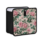 Car Trash Can Organizer Bin with Adjustable Strap for Back Front Seat Console Waterproof Leakproof Collapsible Portable 8.66 Inch Pink Vintage Roses with Leaves