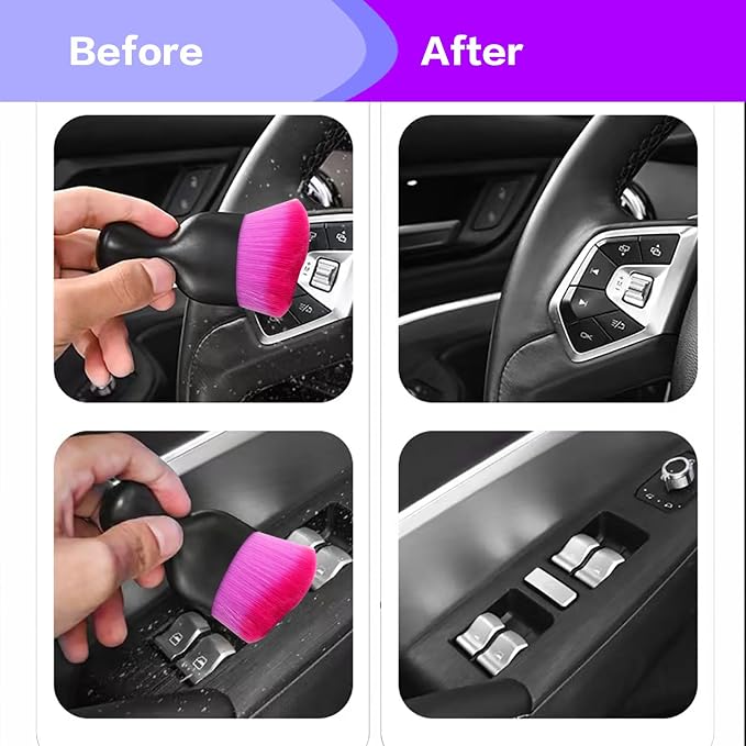 Car Interior Detailing Brush,Soft Bristle Cleaning Brush Car Detailing Brush Dusting Brush,Car Interior Cleaning Tool,Auto Detail Brush Car Dash Duster Brush (Black&Double Purple)