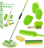 62" Car Wash Brush with Long Handle Chenille Microfiber Car Wash Mop Mitt, Wheel Brush, Windshield Window Squeegee, Car Duster Microfiber Towel, Gloves, for Cleaning Cars, RV, Truck, Boat