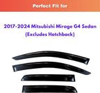 KPY Rain Guards Fit for 2017-2024 Mitsubishi Mirage G4 Sedan, Out-Channel Window Visors Vent Wind Deflectors 4PC, Car Accessories for 17-24 Mirage G4 Sedan (Excludes Hatchback)