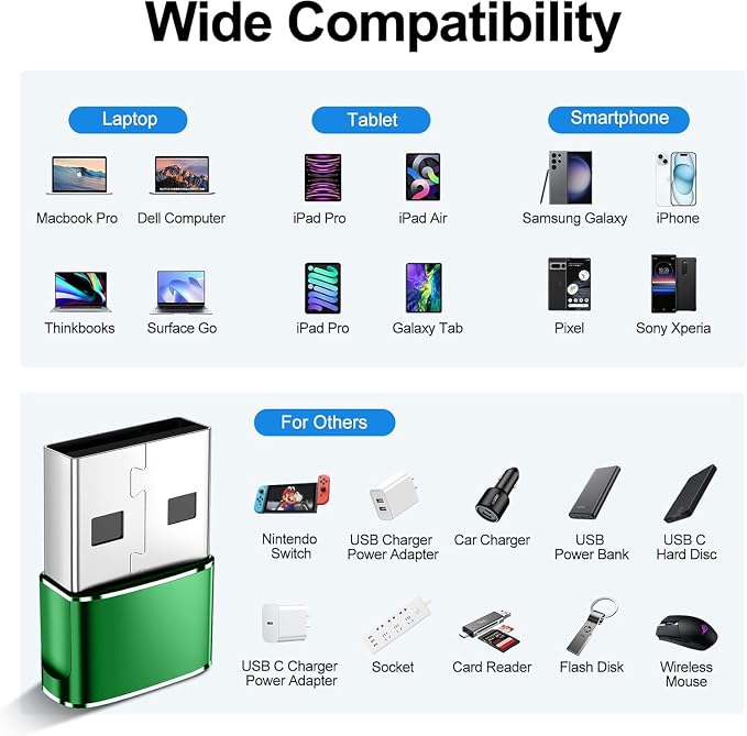 𝟒𝐏𝐚𝐜𝐤 𝐔𝐩𝐠𝐫𝐚𝐝𝐞𝐝 USB to USB C Adapter,Type-C Female to A Male Charger Converter for iPhone 17 Charger,iWatch Ultra SE 9 10,iPhone 17 Pro Max 16 15 14,Samsung S25,AirPods,iPad,Car,Xbox