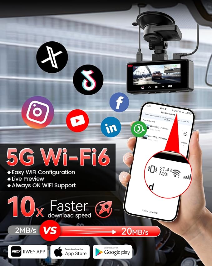 4K+4K Dash Cam Front and Rear, Dual STARVIS Sensor, 5G WiFi-6 (up to 20MB/s) with App, 128G SD Card Included, GPS, Dash Camera for Cars with 24/7 Parking Mode, 3.18 Inch IPS, 170° Wide Angle