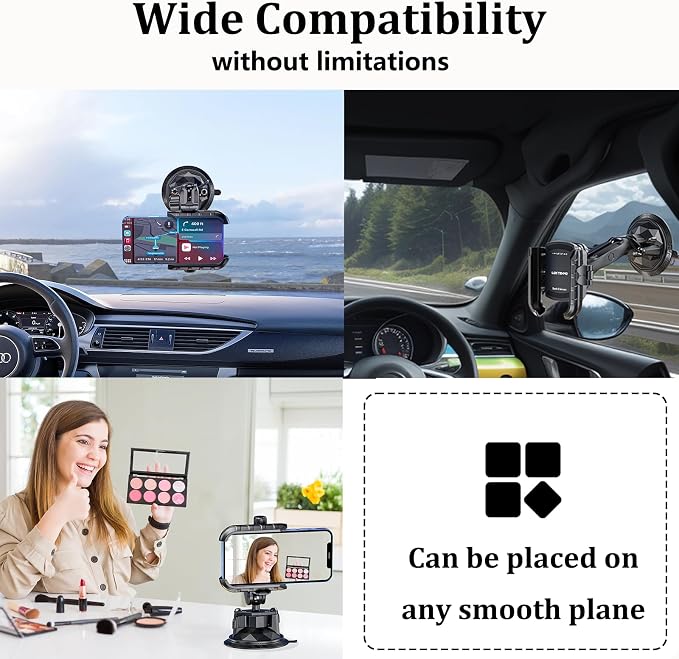 Car Phone Holder Mount with Vibration Dampener | [Camera Friendly] [1s Lock & Release] Twist-Lock Suction Cup Base for Vehicle Windshields, Fit 5.4''-7.2'' Smartphones