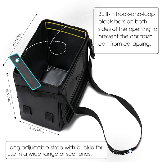 Car Trash Can with Tissue Holder, Leakproof Car Garbage Can with Detachable Car Napkin Holder, Hanging Car Trash Bin for Headrest, Console, Truck, SUV Car Accessories, Black