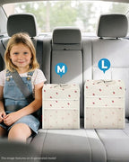 Corduroy Car Trash Can with Lid and Mesh Pockets - Leakproof Organizer,Multipurpose Waterproof Garbage Can/Trash Bin for Car(Beige/Red Strawberry Print-3 Gallons)